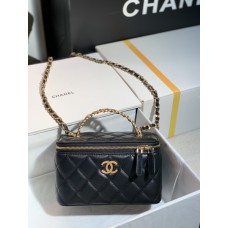 Chanel 2022 SS Ambskin Handle Cosmetic Case Black