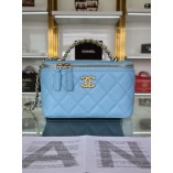 Chanel 2022 Calfskin Vanity Case AP2805 Sky Blue