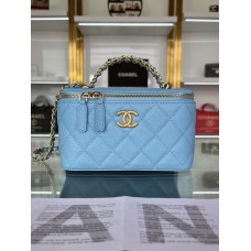 Chanel 2022 Calfskin Vanity Case AP2805 Sky Blue