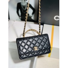 Chanel 2022 SS Letter Handle Sheepskin Woc Black