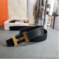 Hermes H Belt Litchi Leather Black 38mm