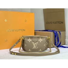 Louis Vuitton Multi Pochette Accessoires Monogram Empreinte Leather In Grey