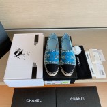 Chanel Spring And Summer New Double C Logo Fisherman Shoes Blue Grid And Blue