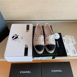 Chanel Spring And Summer New Double C Logo Fisherman Shoes Pink Grid And Apricot