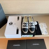 Chanel Spring And Summer New Double C Logo Fisherman Shoes Blue Dot And Black