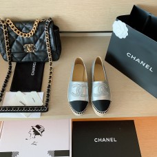 Chanel Spring And Summer New Double C Logo Fisherman Leather Shoes Silver