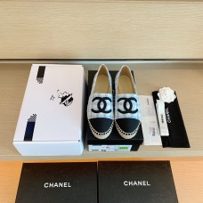 Chanel Spring And Summer New Double C Logo Fisherman Shoes Light Blue And Black 