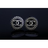 Chanel Black Round Double C Stud Earrings