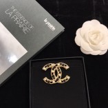 Chanel Iconic Double C Black And White Pearl Gold Brooch