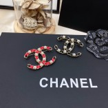 Chanel Code GA051 Red Black Double C Brooch